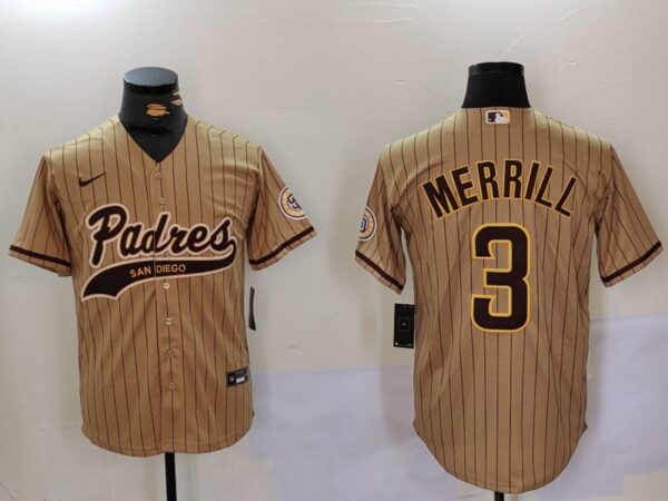 Men's San Diego Padres #3 Jackson Merrill Brown Cool Base Stitched Baseball Jerseys