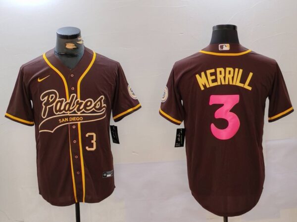 Men's San Diego Padres #3 Jackson Merrill Brown Cool Base Stitched Baseball Jerseys