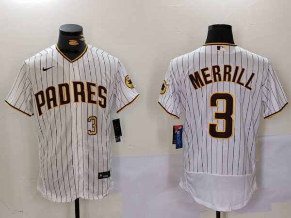 Men's San Diego Padres #3 Jackson Merrill white Cool Base Stitched Baseball Jerseys