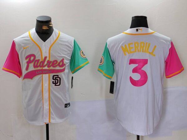 Men's San Diego Padres #3 Jackson Merrill white Cool Base Stitched Baseball Jerseys