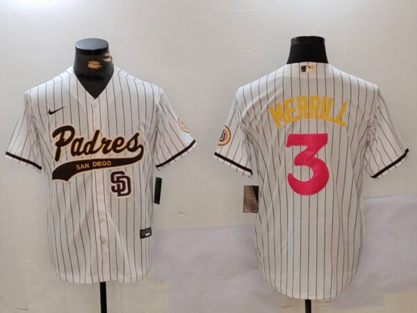 Men's San Diego Padres #3 Jackson Merrill white Cool Base Stitched Baseball Jerseys