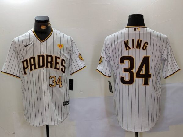 Men's San Diego Padres #34 Michael King White Cool Base Stitched Baseball Jerseys