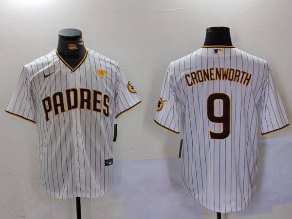 Men's San Diego Padres #9 Jake Cronenworth White With PS Patch Cool Base Stitched Baseball Jerseys