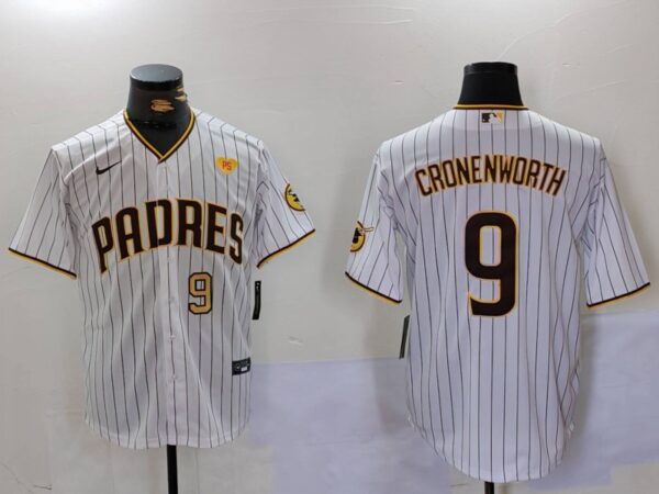 Men's San Diego Padres #9 Jake Cronenworth White With PS Patch Cool Base Stitched Baseball Jerseys