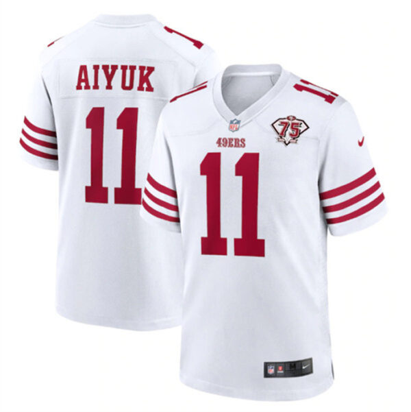 Men's San Francisco 49ers #11 Brandon Aiyuk 2022 New White With 75th Anniverseray Patch Stitched Game Jersey