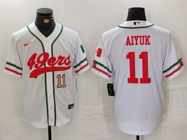 Men's San Francisco 49ers #11 Brandon Aiyuk White With Patch Cool Base Stitched Baseball Jersey