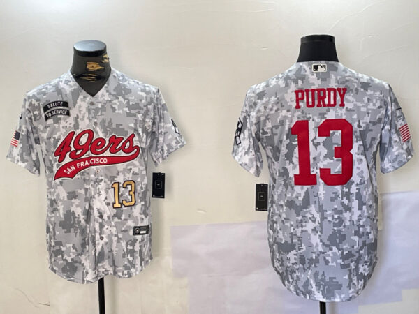 Men's San Francisco 49ers #13 Brock Purdy 2024 Arctic Camo Salute To Service Stitched Baseball Jerseys