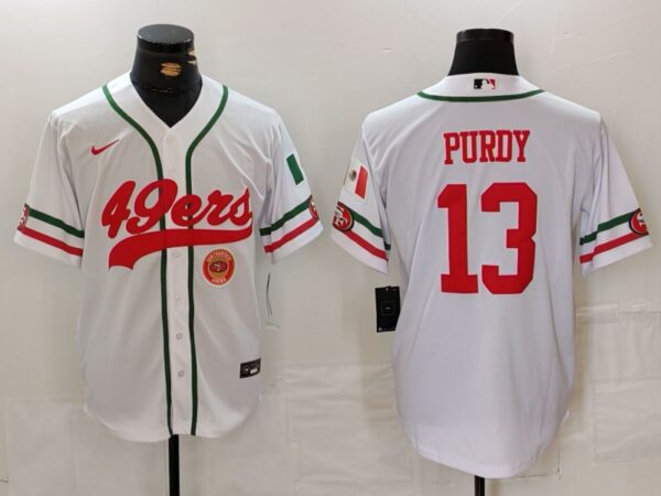 Men's San Francisco 49ers #13 Brock Purdy White With Patch Cool Base Stitched Baseball Jersey