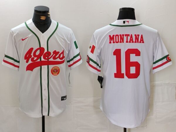 Men's San Francisco 49ers #16 Joe Montana White With Patch Cool Base Stitched Baseball Jersey