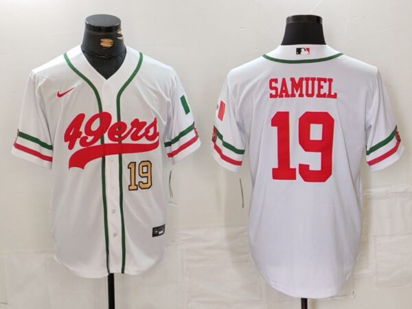 Men's San Francisco 49ers #19 Deebo Samuel White With Patch Cool Base Stitched Baseball Jersey