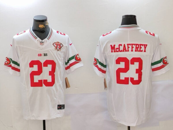 Men's San Francisco 49ers #23 Christian McCaffrey White F.U.S.E. Mexico Faithful To The Bay Patch Vapor Limited Stitched Football Jerseys