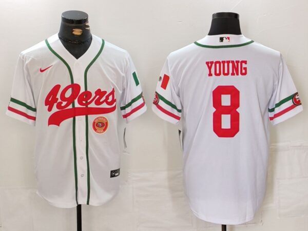 Men's San Francisco 49ers #8 Steve Young White With Patch Cool Base Stitched Baseball Jersey