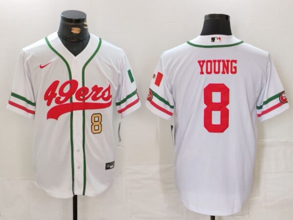 Men's San Francisco 49ers #8 Steve Young White With Patch Cool Base Stitched Baseball Jersey