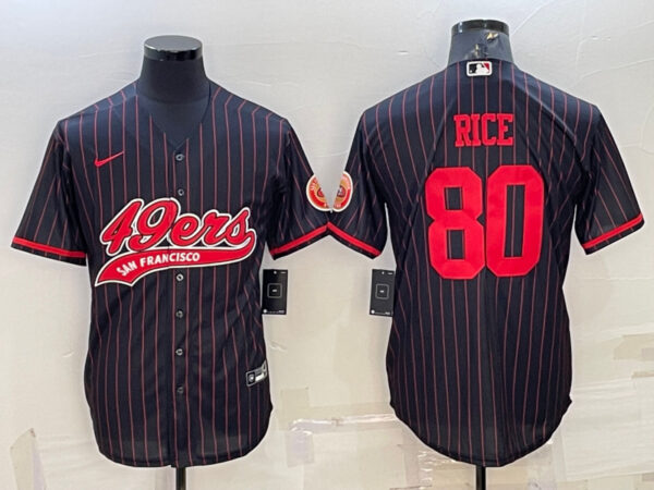 Men's San Francisco 49ers #80 Jerry Rice Black With Patch Cool Base Stitched Baseball Jersey