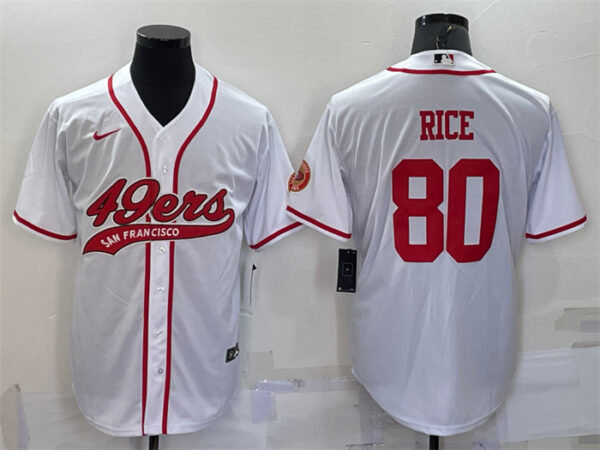 Men's San Francisco 49ers #80 Jerry Rice White With Patch Cool Base Stitched Baseball Jersey