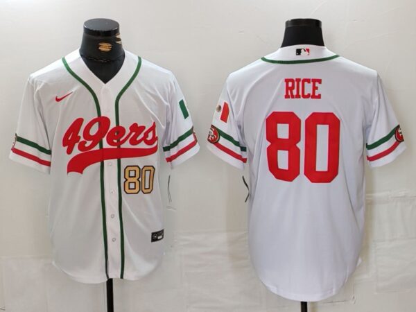 Men's San Francisco 49ers #80 Jerry Rice White With Patch Cool Base Stitched Baseball Jersey