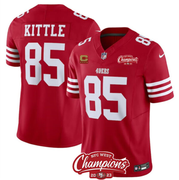 Men's San Francisco 49ers #85 George Kittle Red 2023 F.U.S.E. With 4-Star C Ptach And NFC West Champions Patch Stitched Football Jersey