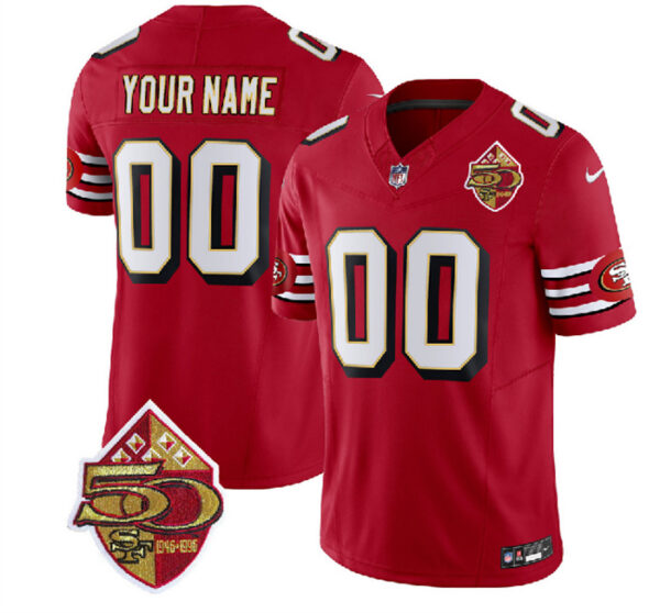 Men's San Francisco 49ers Active Player Custom Red 2023 F.U.S.E. 50th Patch Vapor Limited Stitched Football Jersey