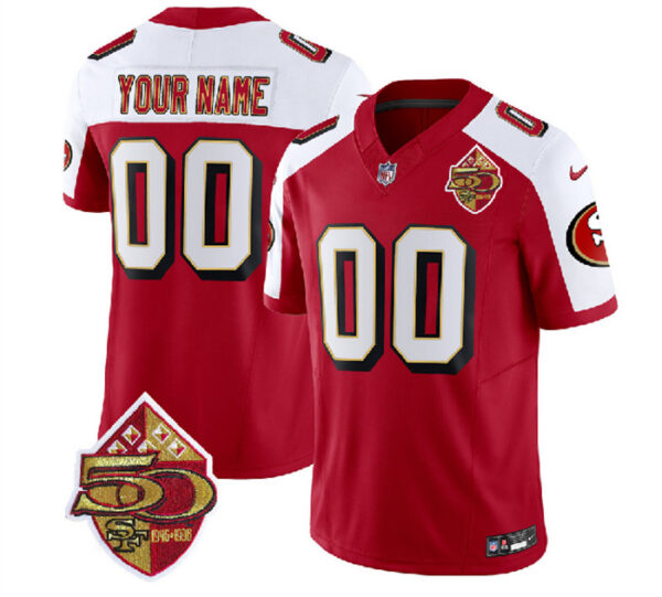 Men's San Francisco 49ers Active Player Custom Red White 2023 F.U.S.E. 50th Patch Throwback Stitched Football Jersey