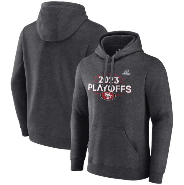 Men's San Francisco 49ers Heather Charcoal 2023 Playoffs Fleece Pullover Hoodie