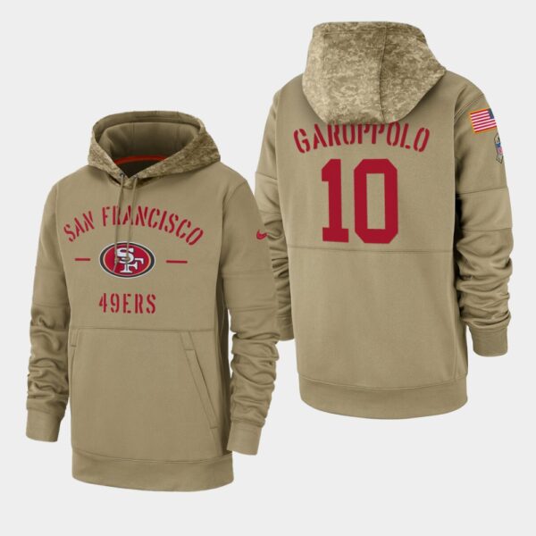 Men's San Francisco 49ers Jimmy Garoppolo 2019 Salute to Service Sideline Therma Pullover Hoodie - Tan