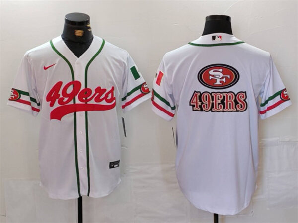 Men's San Francisco 49ers Team Big Logo White With Patch Cool Base Stitched Baseball Jersey