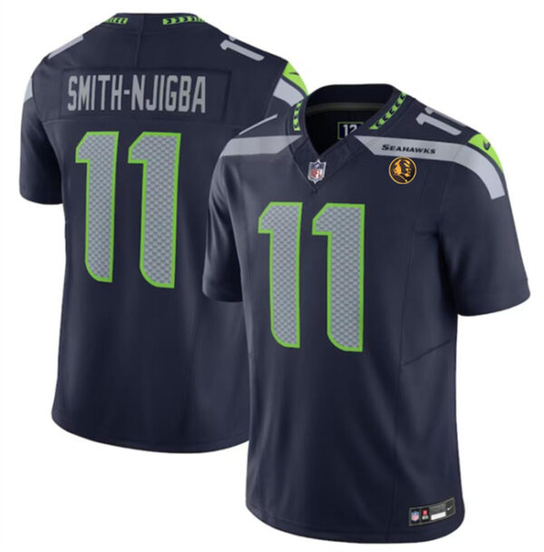 Men's Seattle Seahawks #11 Jaxon Smith-Njigba Navy 2023 F.U.S.E. With John Madden Patch Vapor Limited Stitched Football Jersey