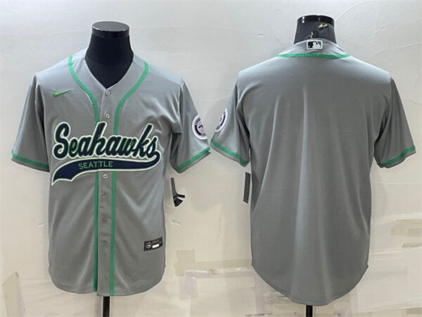 Men's Seattle Seahawks Blank Grey With Patch Cool Base Stitched Baseball Jersey