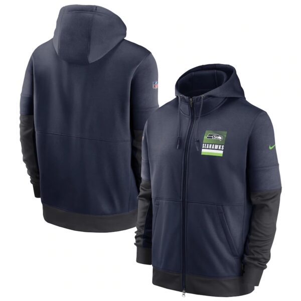 Men's Seattle Seahawks New 2020 Nike Gray Black Fan Gear Mascot Performance Full Zip Hoodie