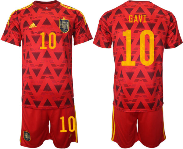 Men's Spain #10 Gavi Red Home Soccer Jersey Suit