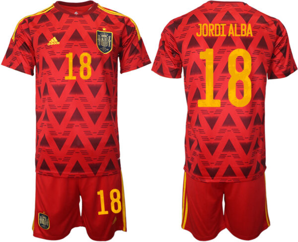 Men's Spain #18 Jordi Alba Red Home Soccer Jersey Suit