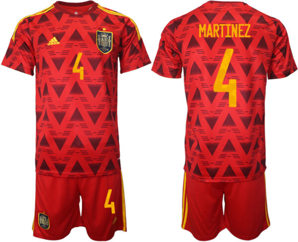 Men's Spain #4 Martanez Red Home Soccer Jersey Suit