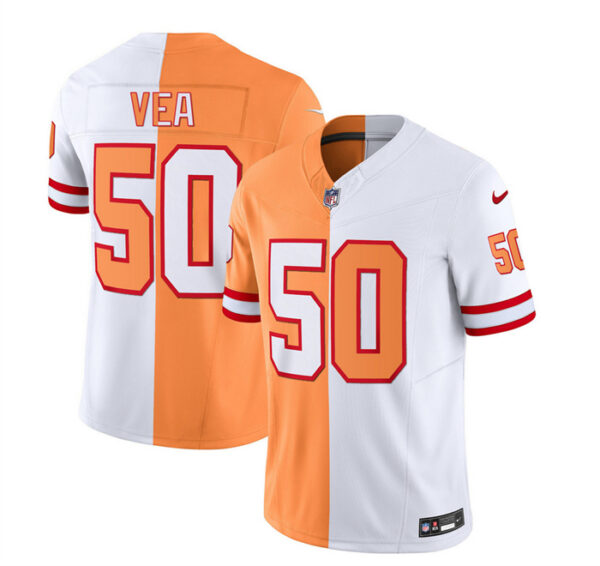 Men's Tampa Bay Buccaneers #50 Vita Vea 2023 F.U.S.E. White Gold Split Throwback Limited Stitched Jersey