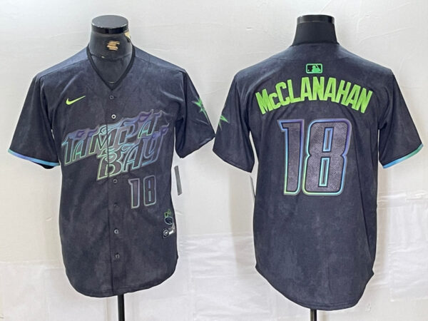 Men's Tampa Bay Rays #18 Shane McClanahan Charcoal 2024 City Connect Limited Stitched Baseball Jersey