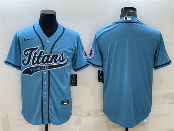 Men's Tennessee Titans Blank Blue With Patch Cool Base Stitched Baseball Jersey