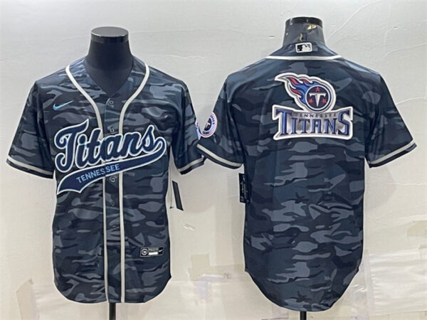 Men's Tennessee Titans Grey Camo Team Big Logo With Patch Cool Base Stitched Baseball Jersey