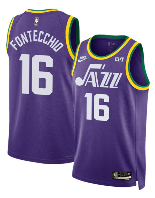 Men's Utah Jazz #16 Simone Fontecchio Purple 2023 Classic Edition Stitched Basketball Jersey