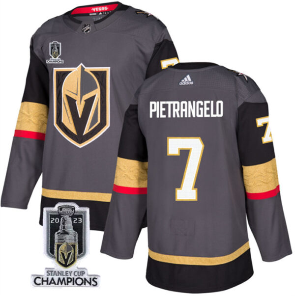 Men's Vegas Golden Knights #7 Alex Pietrangelo Grey 2023 Stanley Cup Champions Stitched Jersey