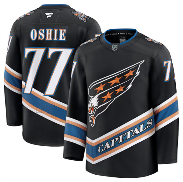 Men's Washington Capitals #77 TJ Oshie Black 2024-25 Alternate Stitched Hockey Jersey