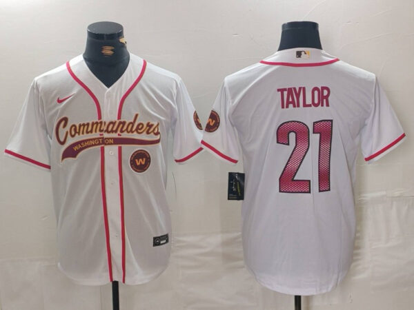 Men's Washington Commanders #21 Sean Taylor White With Patch Cool Base Stitched Baseball Jerseys