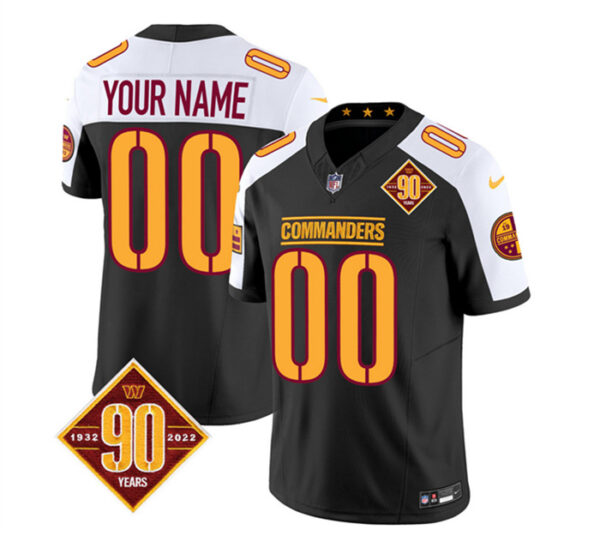 Men's Washington Commanders Active Player Custom Black White 2023 F.U.S.E. 90th Anniversary Vapor Limited Stitched Football Jersey