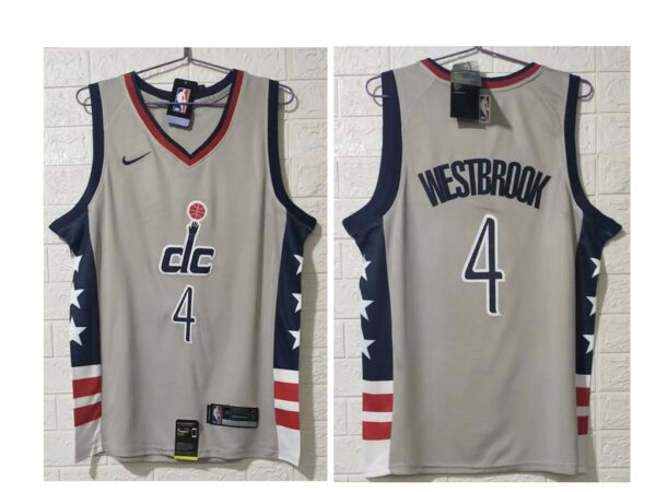 Men's Washington Wizards #4 Russell Westbrook NEW Grey 2021 City Edition NBA Swingman Jersey