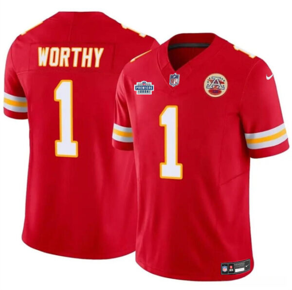 Men's Kansas City Chiefs #1 Xavier Worthy Red F.U.S.E With Draft Patch Vapor Untouchable Limited Stitched Football Jersey