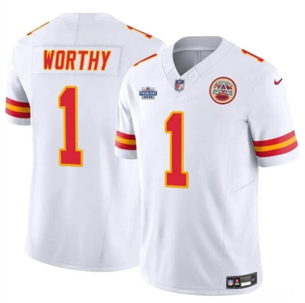 Men's Kansas City Chiefs #1 Xavier Worthy White F.U.S.E With Draft Patch Vapor Untouchable Limited Stitched Football Jersey