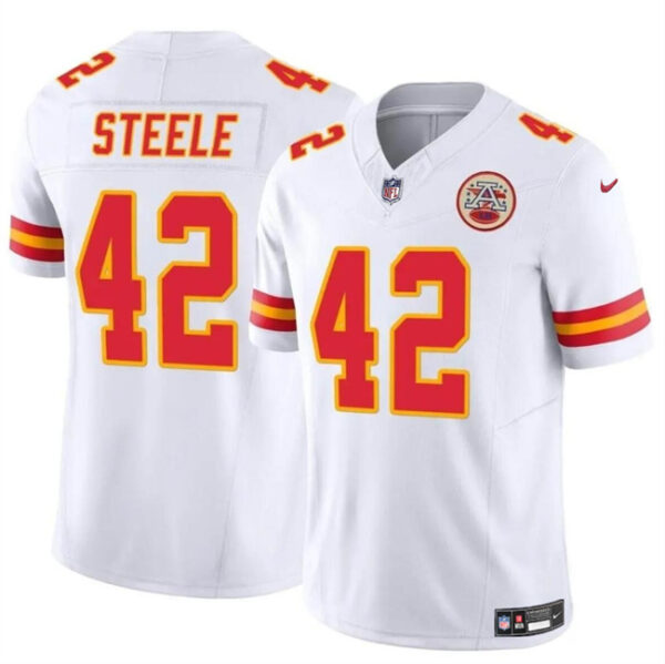 Men's Kansas City Chiefs #42 Carson Steele White 2023 F.U.S.E Vapor Untouchable Limited Stitched Football Jersey