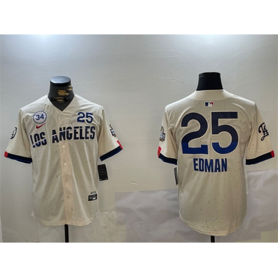 Men’s Los Angeles Dodgers #25 Tommy Edman Cream 2024 World Series With ...