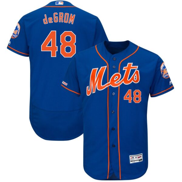 Mets 48 Jacob DeGrom Royal 150th Patch Flexbase Jersey