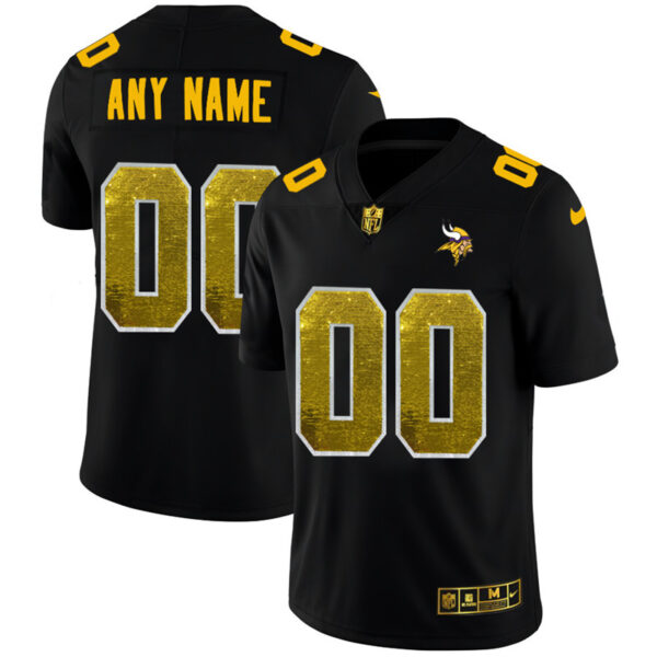 Minnesota Vikings Custom Men's Black Nike Golden Sequin Vapor Limited NFL Jersey