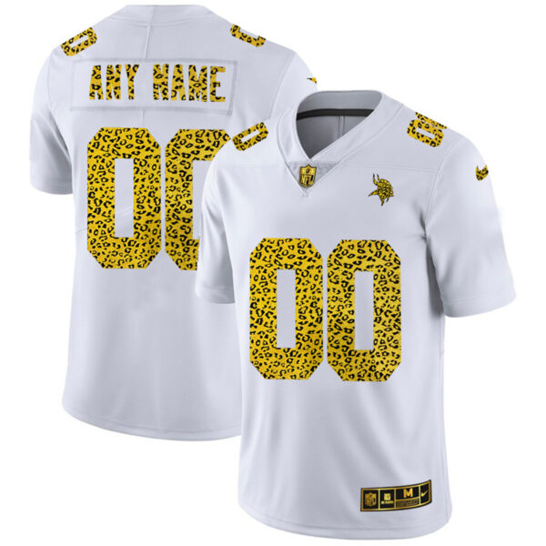 Minnesota Vikings Custom Men's Nike Flocked Leopard Print Vapor Limited NFL Jersey White