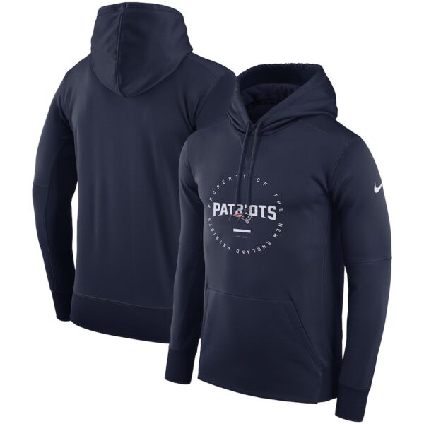 New England Patriots Nike Sideline Property Of Wordmark Logo Performance Pullover Hoodie Navy